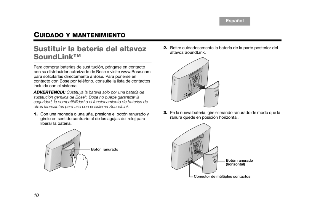 Bose AM319182 manual Sustituir la batería del altavoz SoundLink 