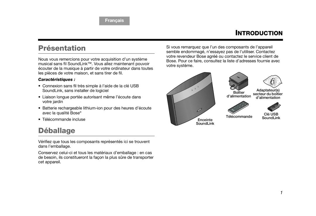 Bose AM319182 manual Présentation, Déballage, TAB 2 Français TAB 4 TAB 6 TAB 7 TAB 8 