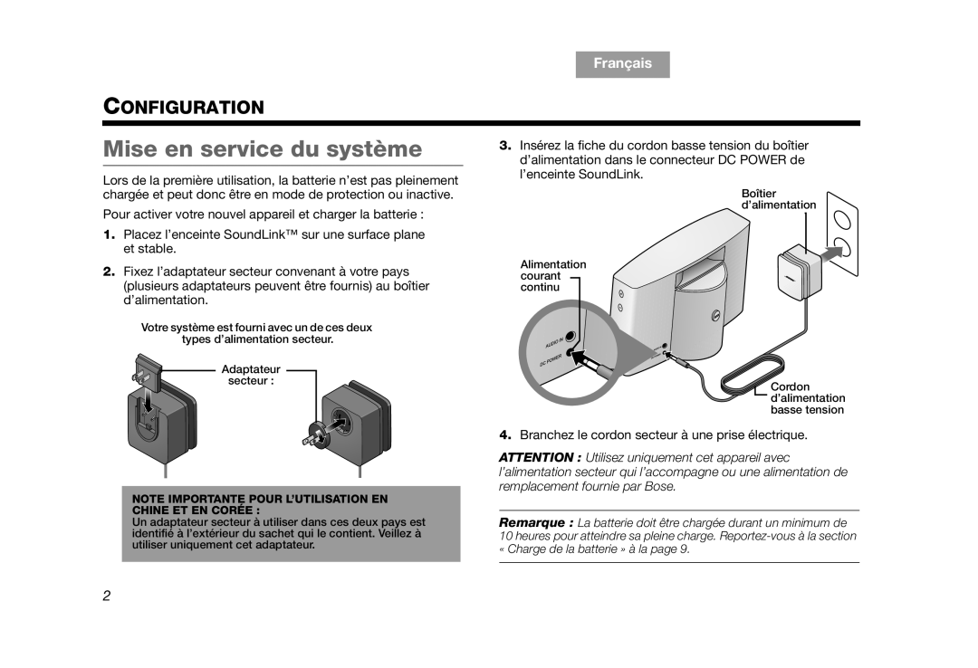 Bose AM319182 manual Mise en service du système, Chine ET EN Corée 