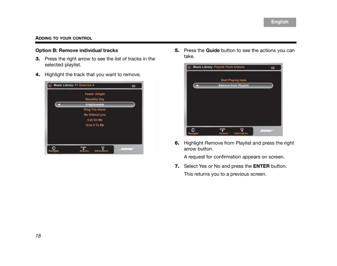 Bose AM320927 manual Option B Remove individual tracks 