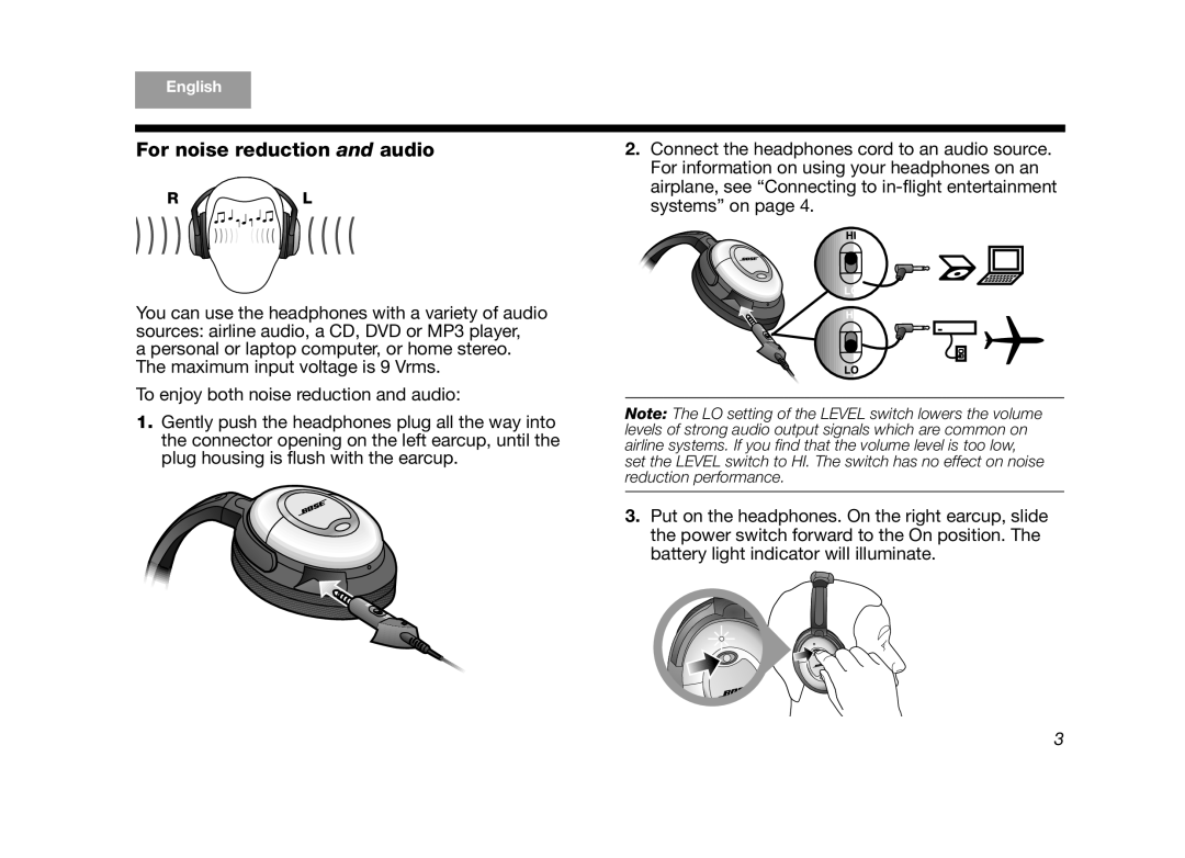 Bose AM323648 manual For noise reduction and audio 