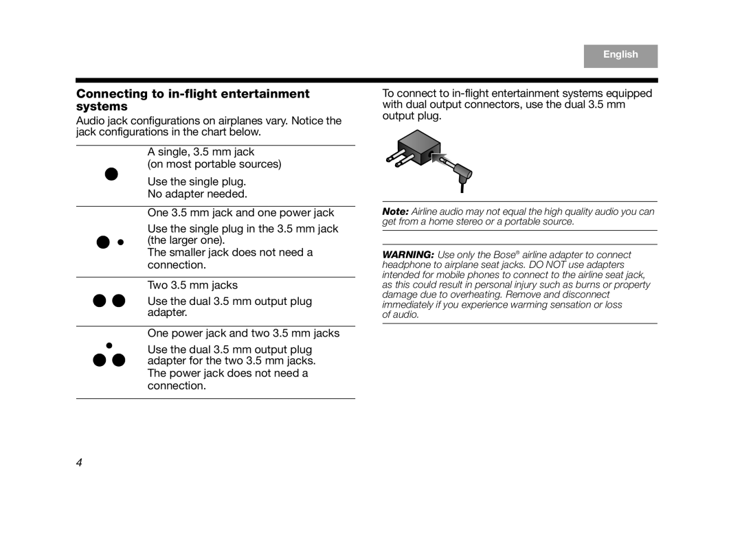 Bose AM323648 manual Connecting to in-flight entertainment systems 