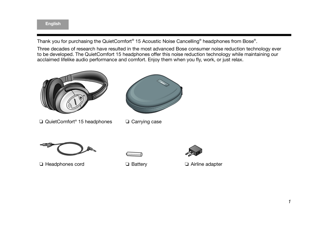 Bose AM323648 manual QuietComfort 15 headphones 