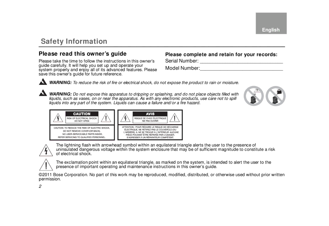 Bose AM323699 manual Safety Information, Please read this owner’s guide 