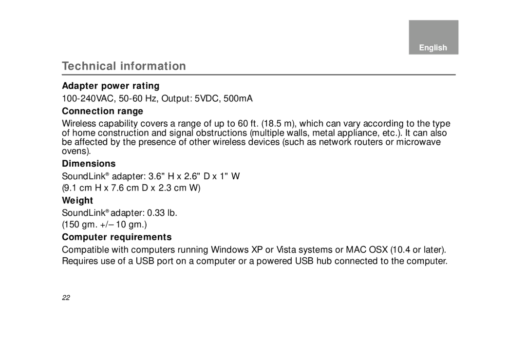 Bose AM323699 manual Technical information 