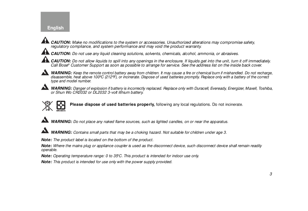 Bose AM323699 manual English Tab 2 Tab 3 Tab 4 Tab 5 Tab 6 Tab 7 