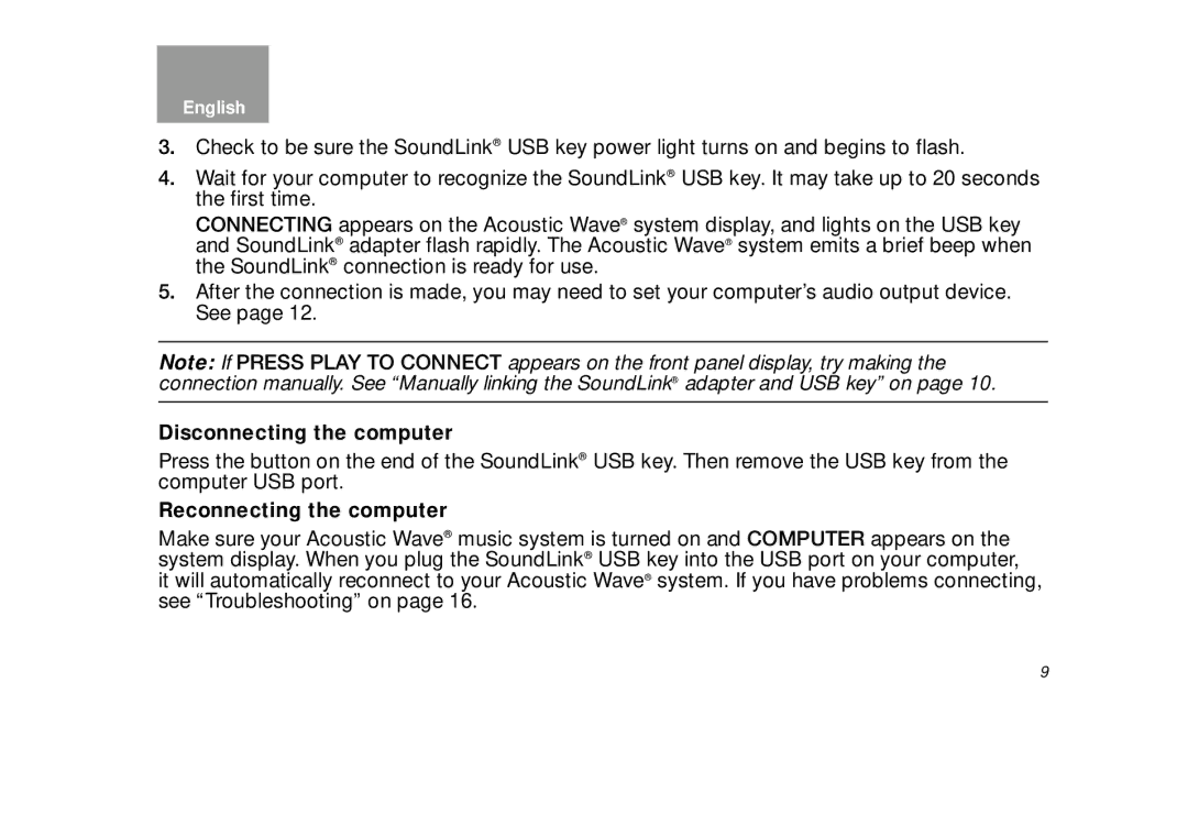 Bose AM323699 manual Disconnecting the computer, Reconnecting the computer 