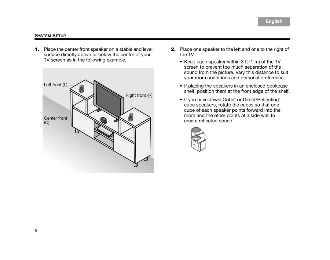 Bose AM324443 setup guide Left front L Right front R Center front 