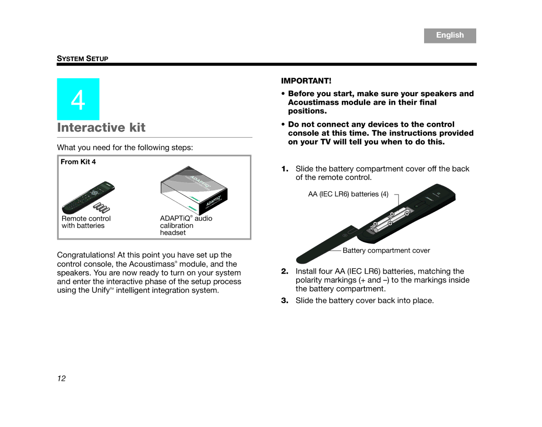 Bose AM324443 setup guide Interactive kit 