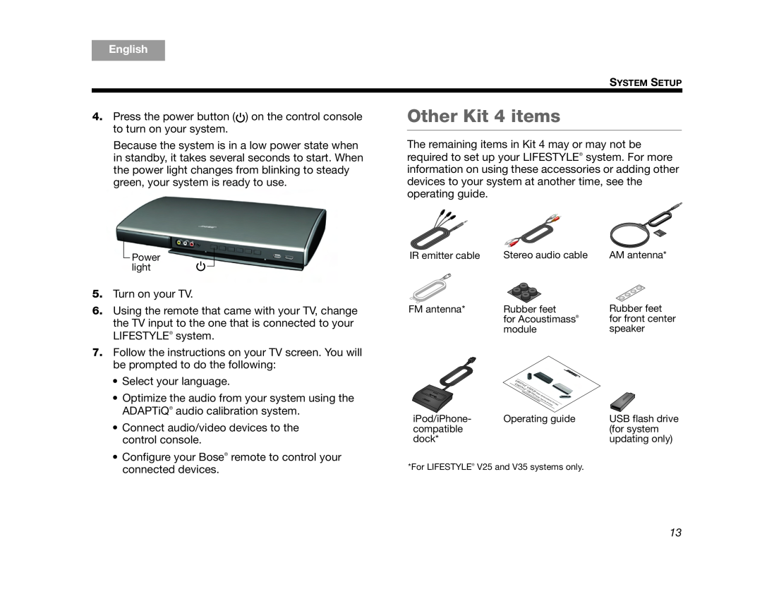 Bose AM324443 setup guide Other Kit 4 items, English 