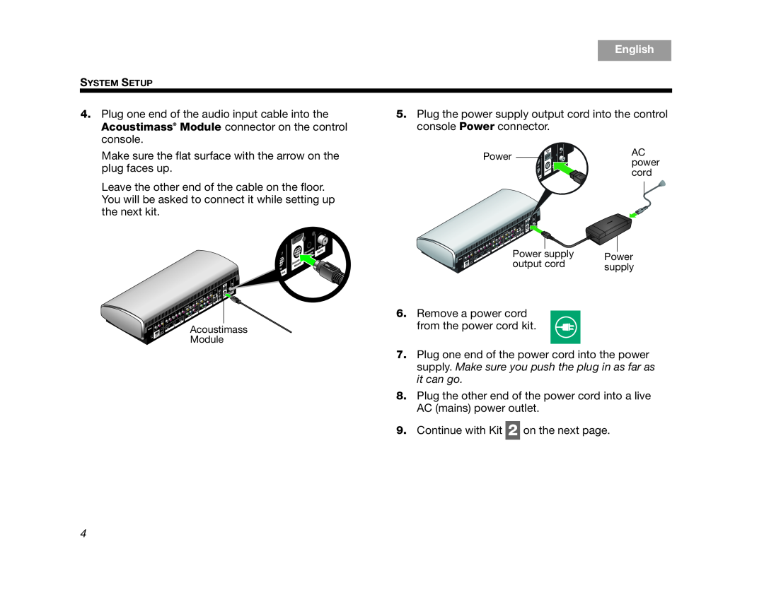 Bose AM324443 setup guide English, Remove a power cord from the power cord kit 