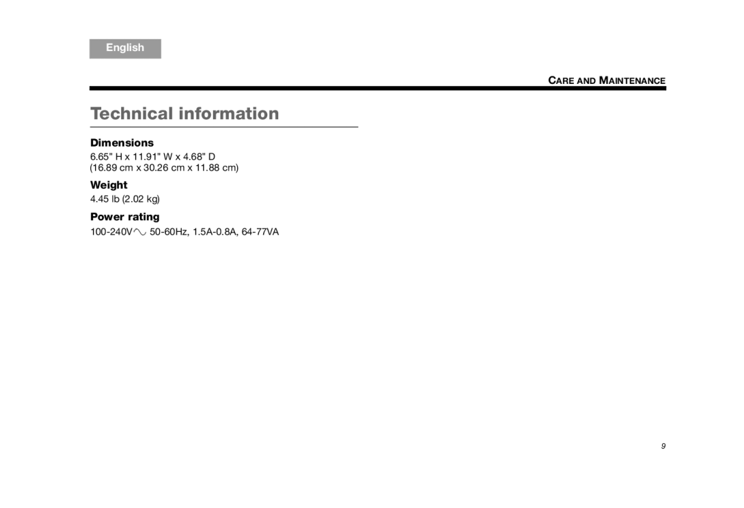 Bose AM325310 REV.00 manual Technical information, Power rating 