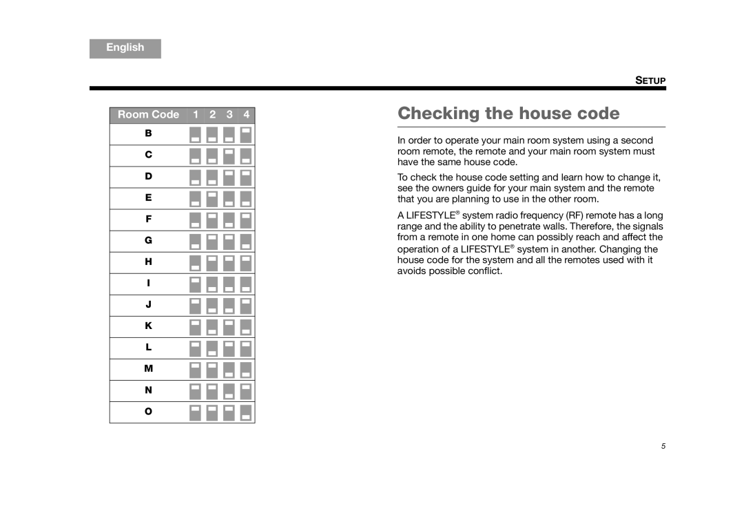 Bose AM325310 REV.00 manual Checking the house code, Room Code, B C D E F G H I J K L M N O, English 