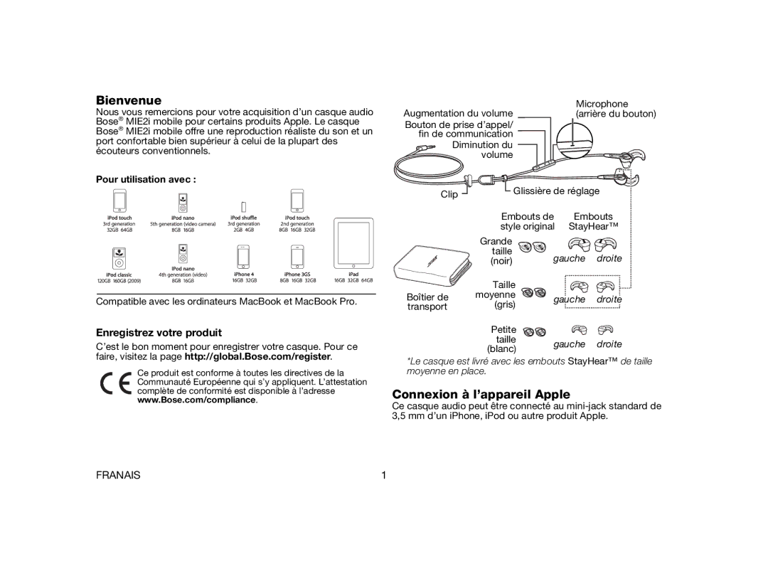 Bose AM331087 manual Bienvenue, Connexion à l’appareil Apple, Enregistrez votre produit 