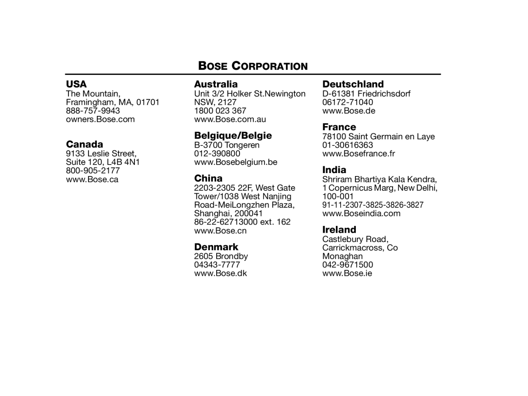 Bose AM331087 manual Bose Corporation USA 