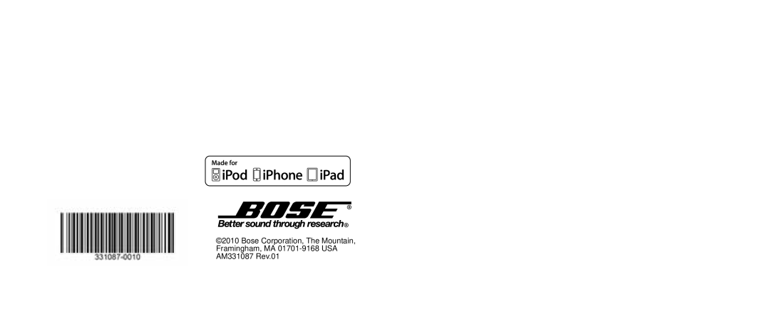 Bose manual Bose Corporation, The Mountain, Framingham, MA 01701-9168USA AM331087 Rev.01 