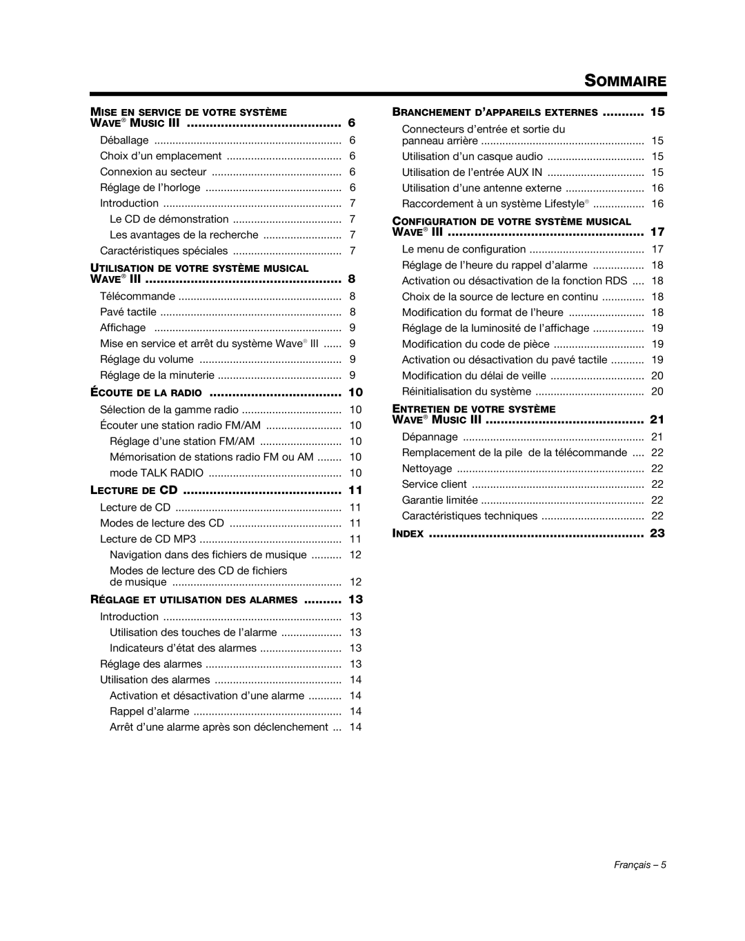 Bose AM352156 manual Sommaire 