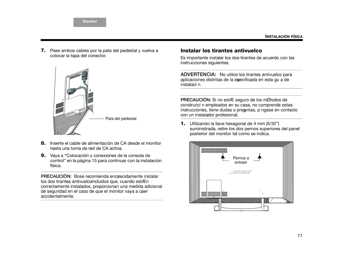 Bose AM352276 setup guide Instalar los tirantes antivuelco 