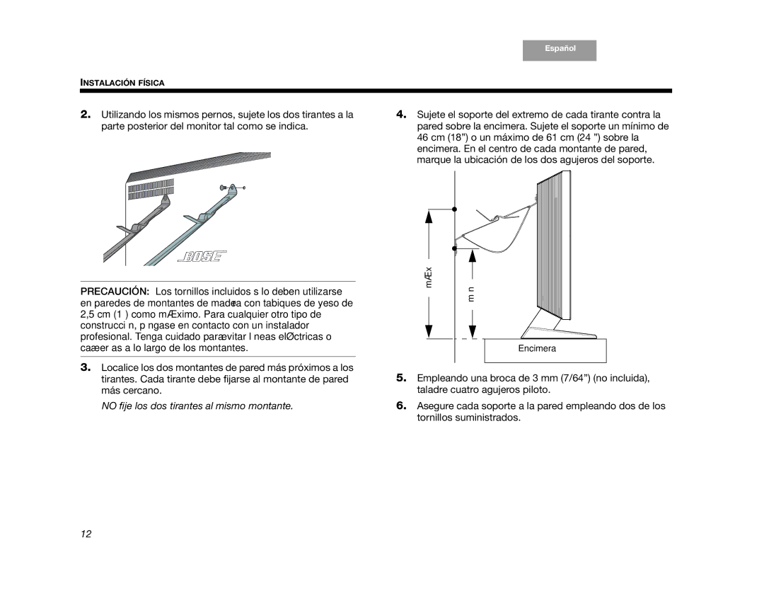 Bose AM352276 setup guide No fije los dos tirantes al mismo montante 