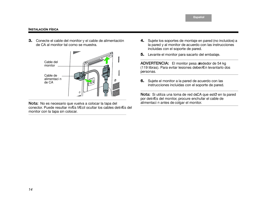 Bose AM352276 setup guide Cable del monitor Cable de alimentación de CA 