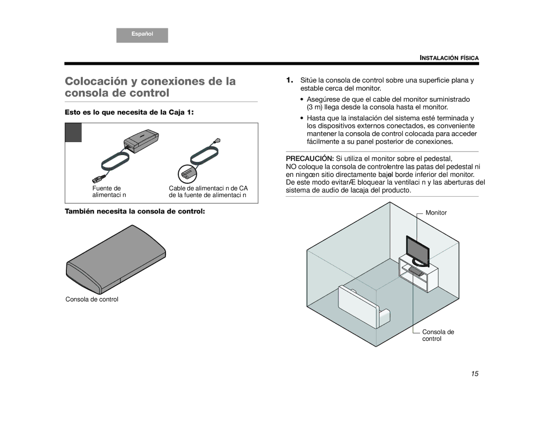 Bose AM352276 setup guide Colocación y conexiones de la consola de control, También necesita la consola de control 