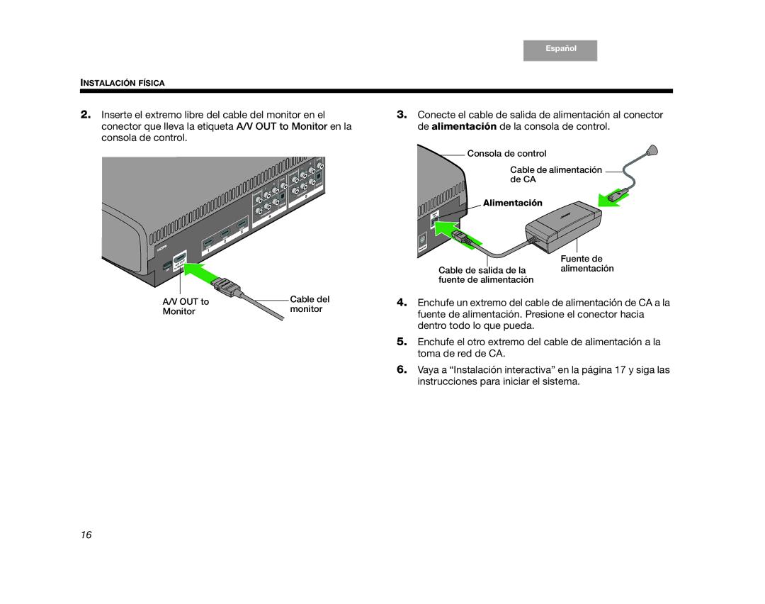 Bose AM352276 setup guide Alimentación 