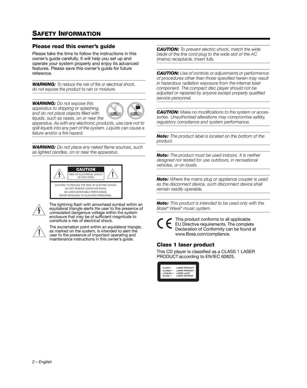 Bose AM352348 manual Safety Information 