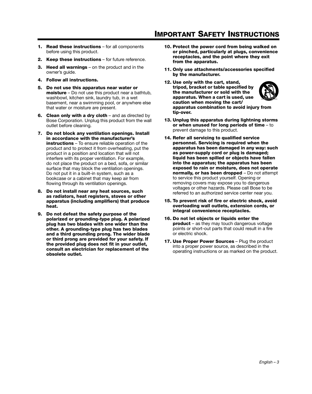 Bose AM352348 manual Important Safety Instructions 