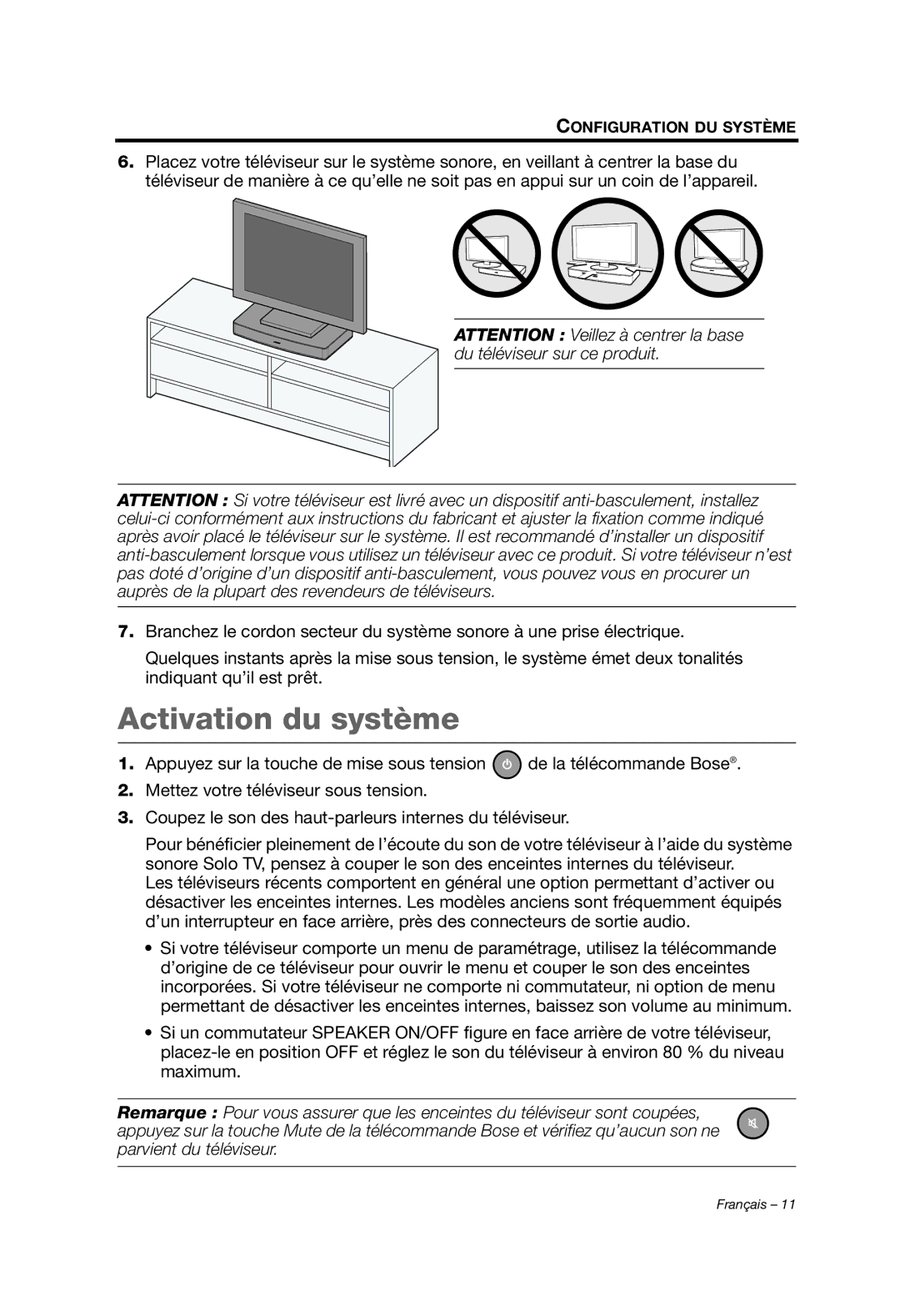 Bose AM353759 manual Activation du système 