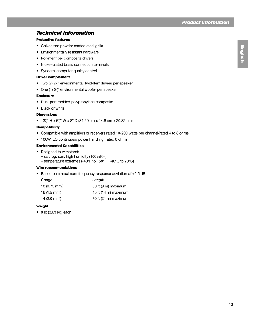 Bose 251TM, BOSE 251 BLACK manual Technical Information 