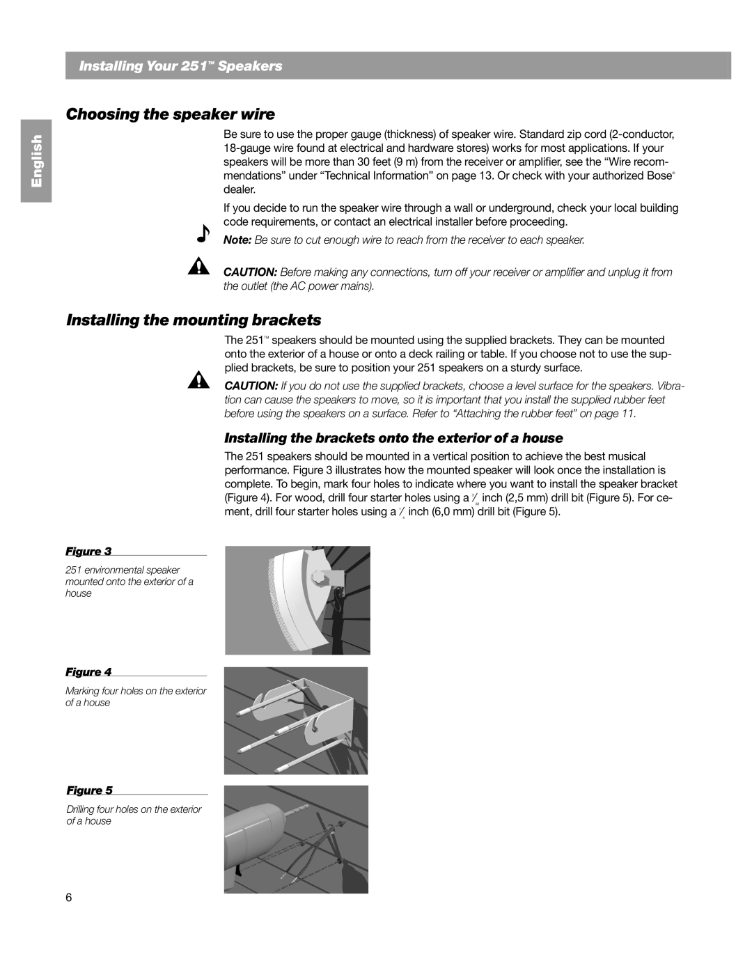 Bose BOSE 251 BLACK, 251TM manual Choosing the speaker wire, Installing the mounting brackets 