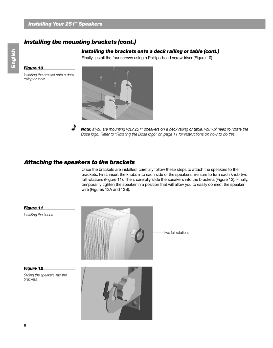 Bose BOSE 251 BLACK, 251TM manual Attaching the speakers to the brackets 