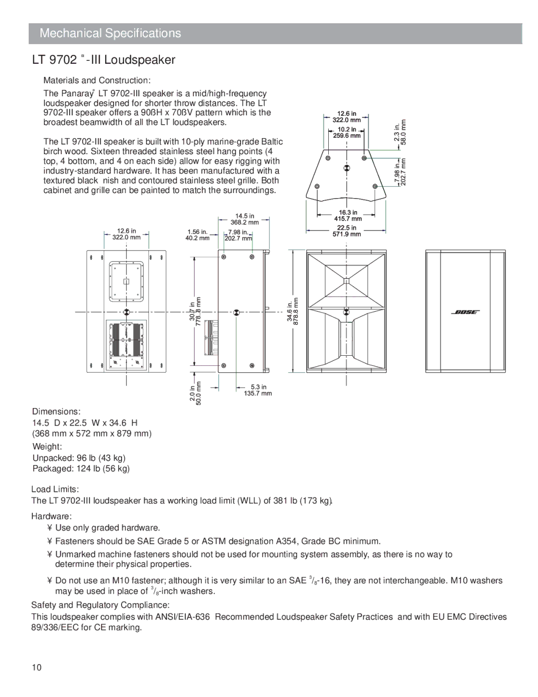 Bose LT Series III, Bose Panaray Loudspeakers manual LT 9702-III Loudspeaker 