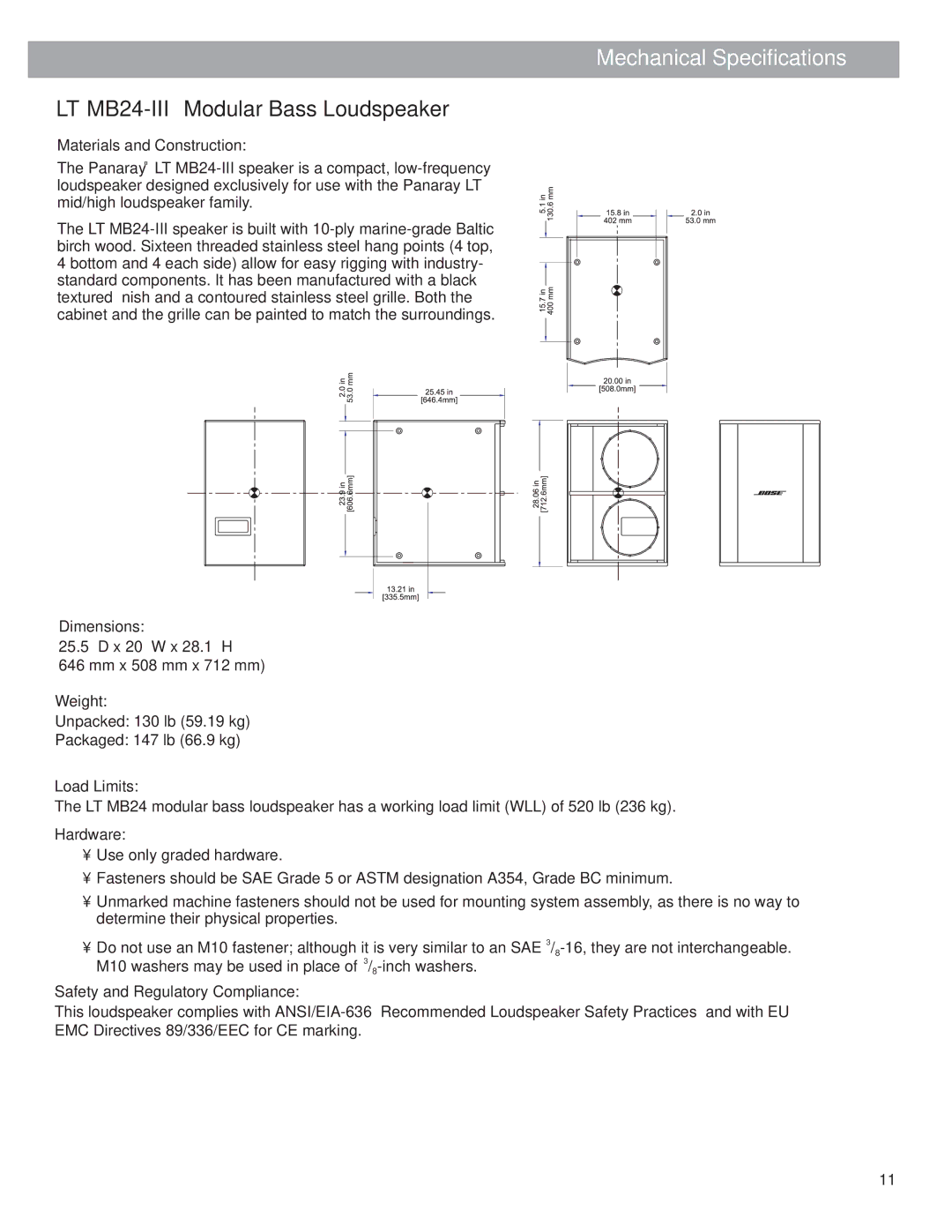 Bose Bose Panaray Loudspeakers, LT Series III manual LT MB24-III Modular Bass Loudspeaker 