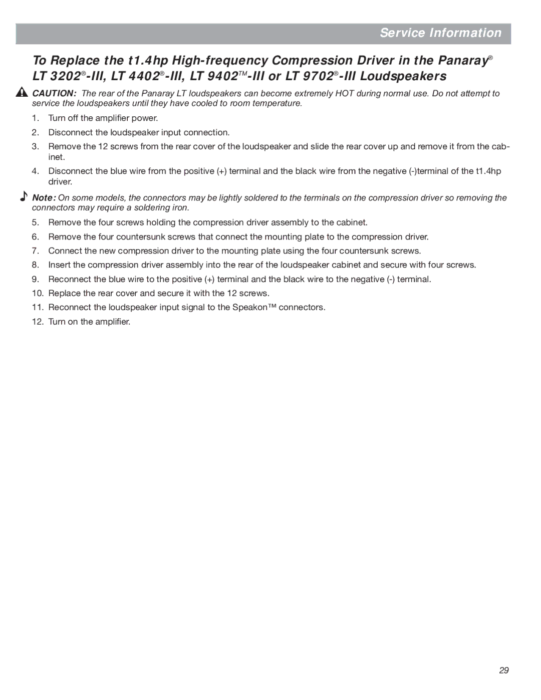 Bose Bose Panaray Loudspeakers, LT Series III manual Service Information 