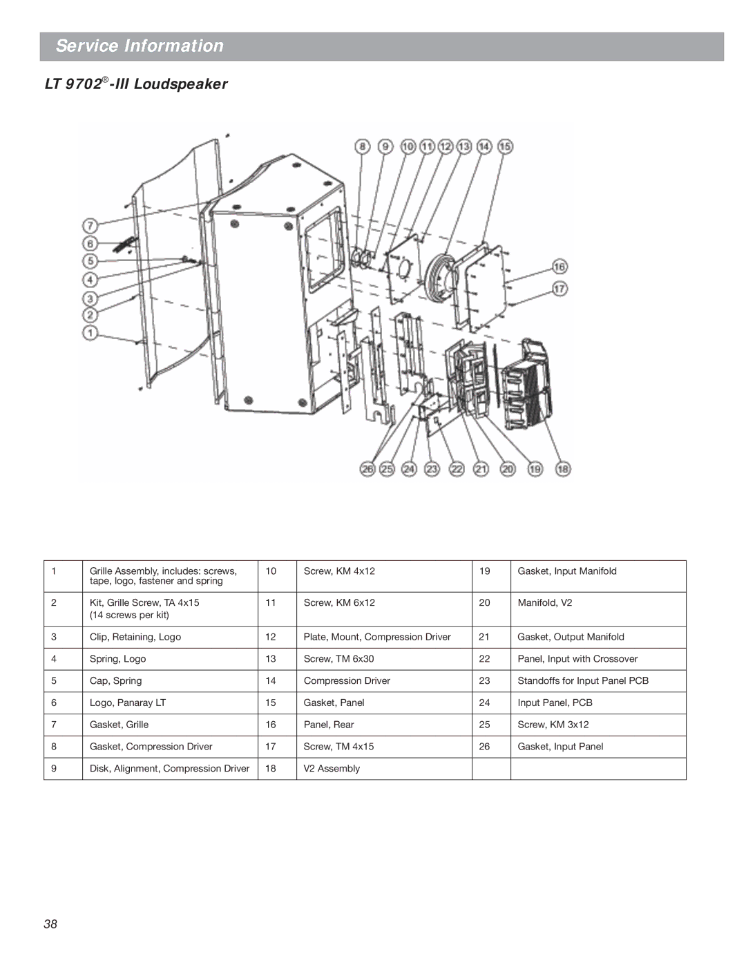 Bose LT Series III, Bose Panaray Loudspeakers manual LT 9702-III Loudspeaker 