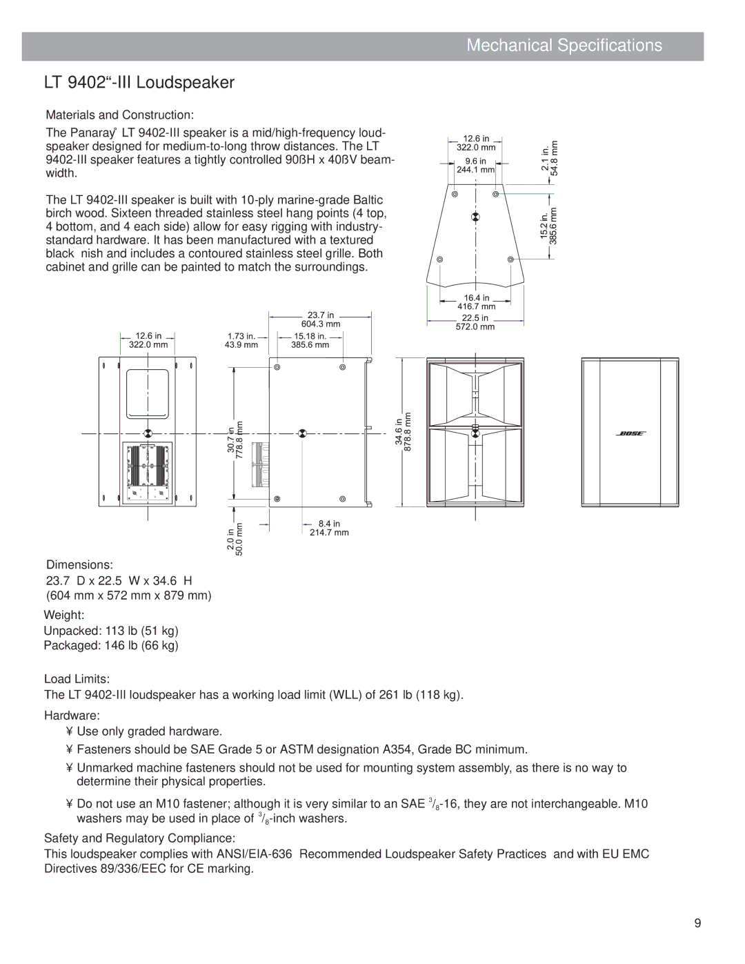 Bose Bose Panaray Loudspeakers, LT Series III manual LT 9402-III Loudspeaker 