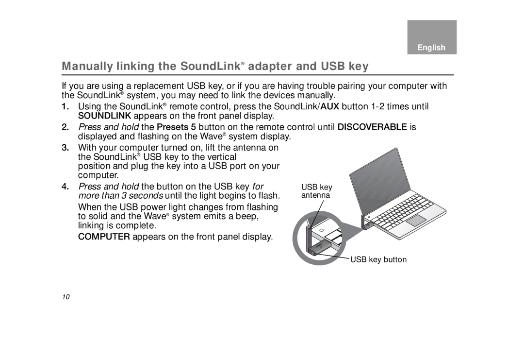 Bose bose wave soundlink adapter manual Manually linking the SoundLink adapter and USB key 