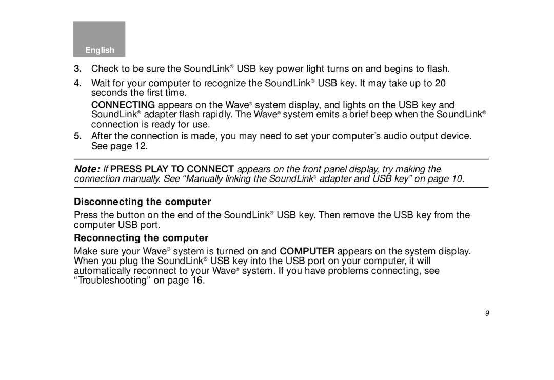 Bose bose wave soundlink adapter manual Disconnecting the computer, Reconnecting the computer 