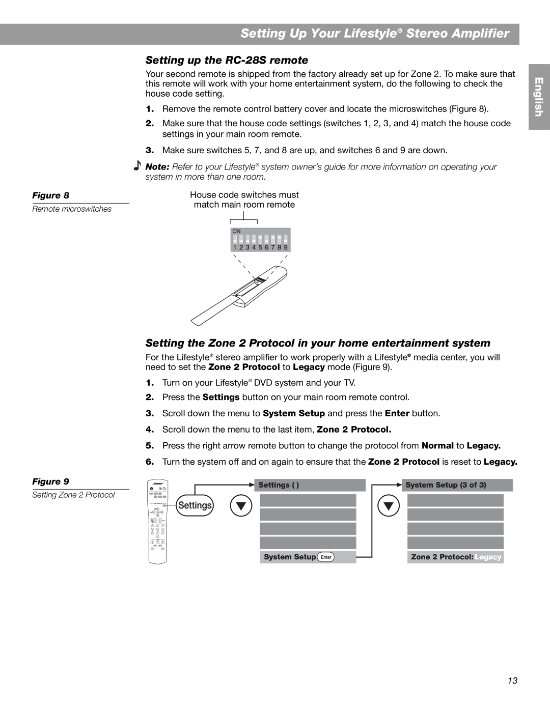 Bose BOSESA3 manual Setting up the RC-28S remote 