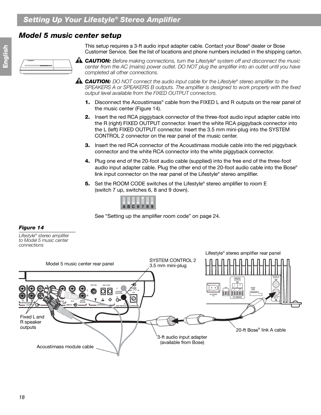 Bose BOSESA3 manual Model 5 music center setup, System Control 