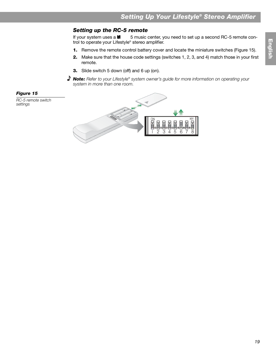 Bose BOSESA3 manual Setting up the RC-5 remote 