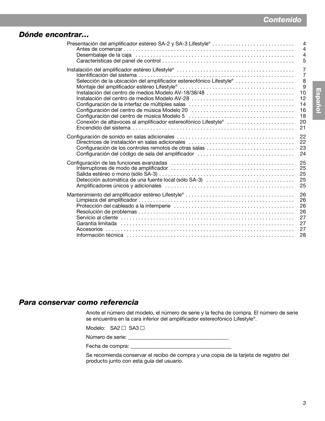 Bose BOSESA3 manual Contenido, Dónde encontrar…, Para conservar como referencia 