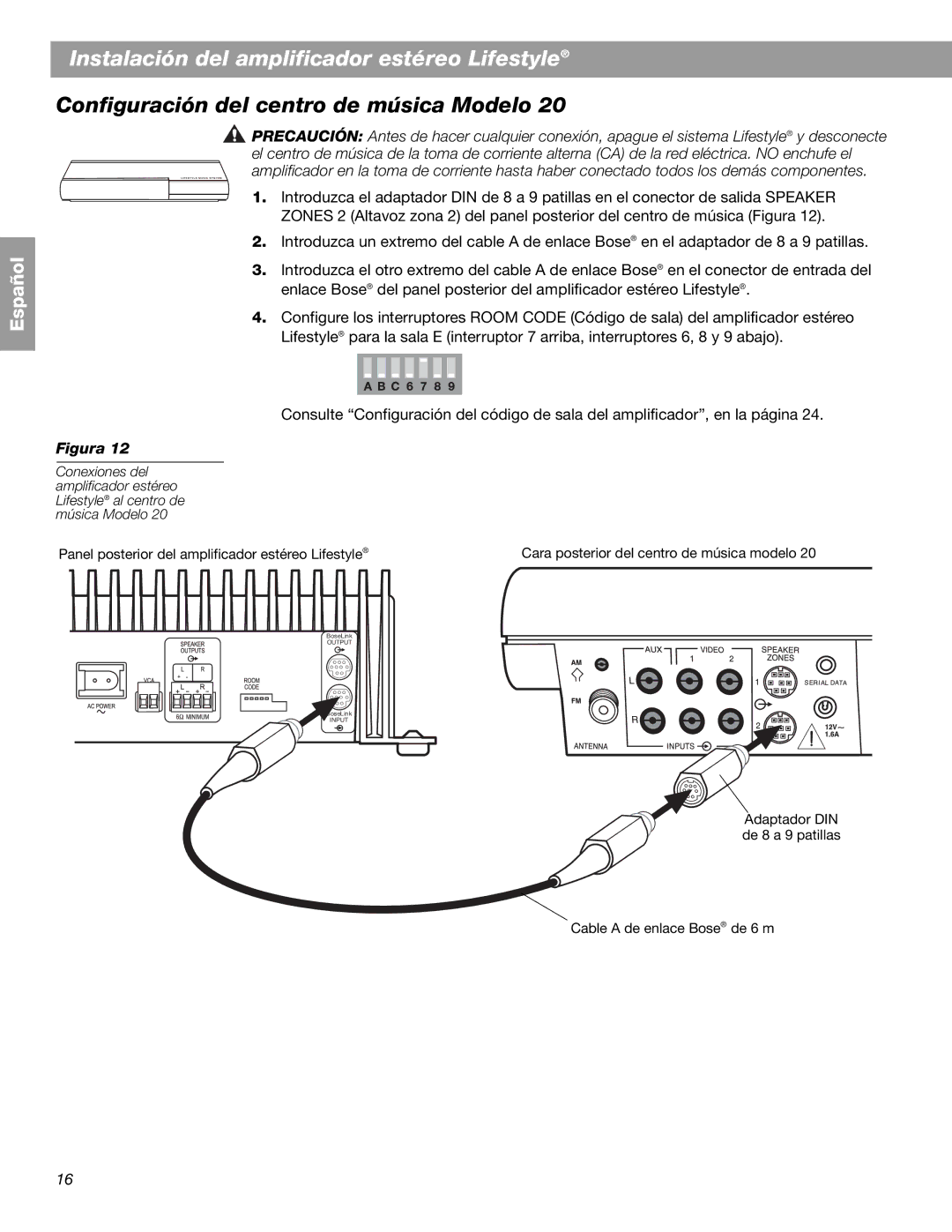 Bose BOSESA3 manual Configuración del centro de música Modelo 