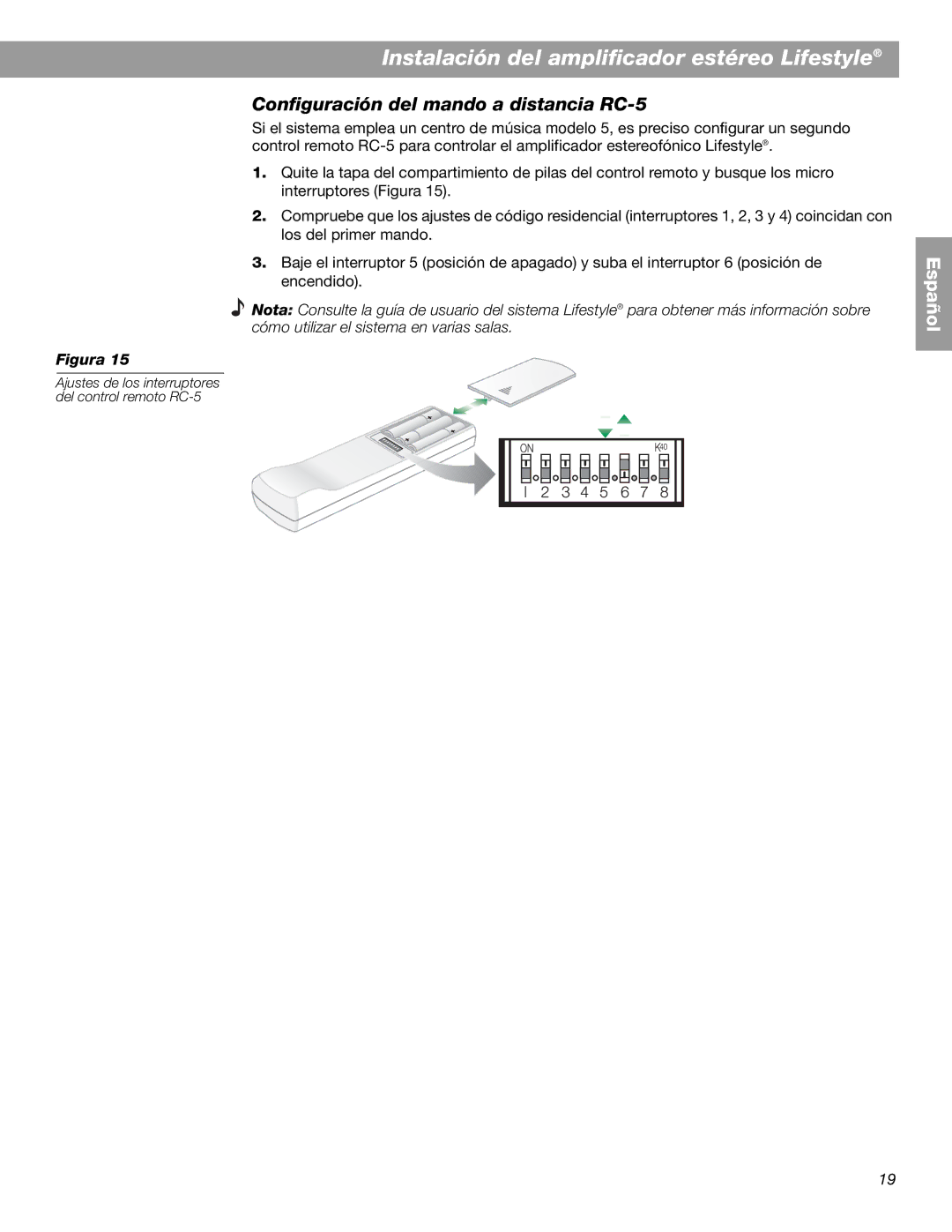 Bose BOSESA3 manual Configuración del mando a distancia RC-5 