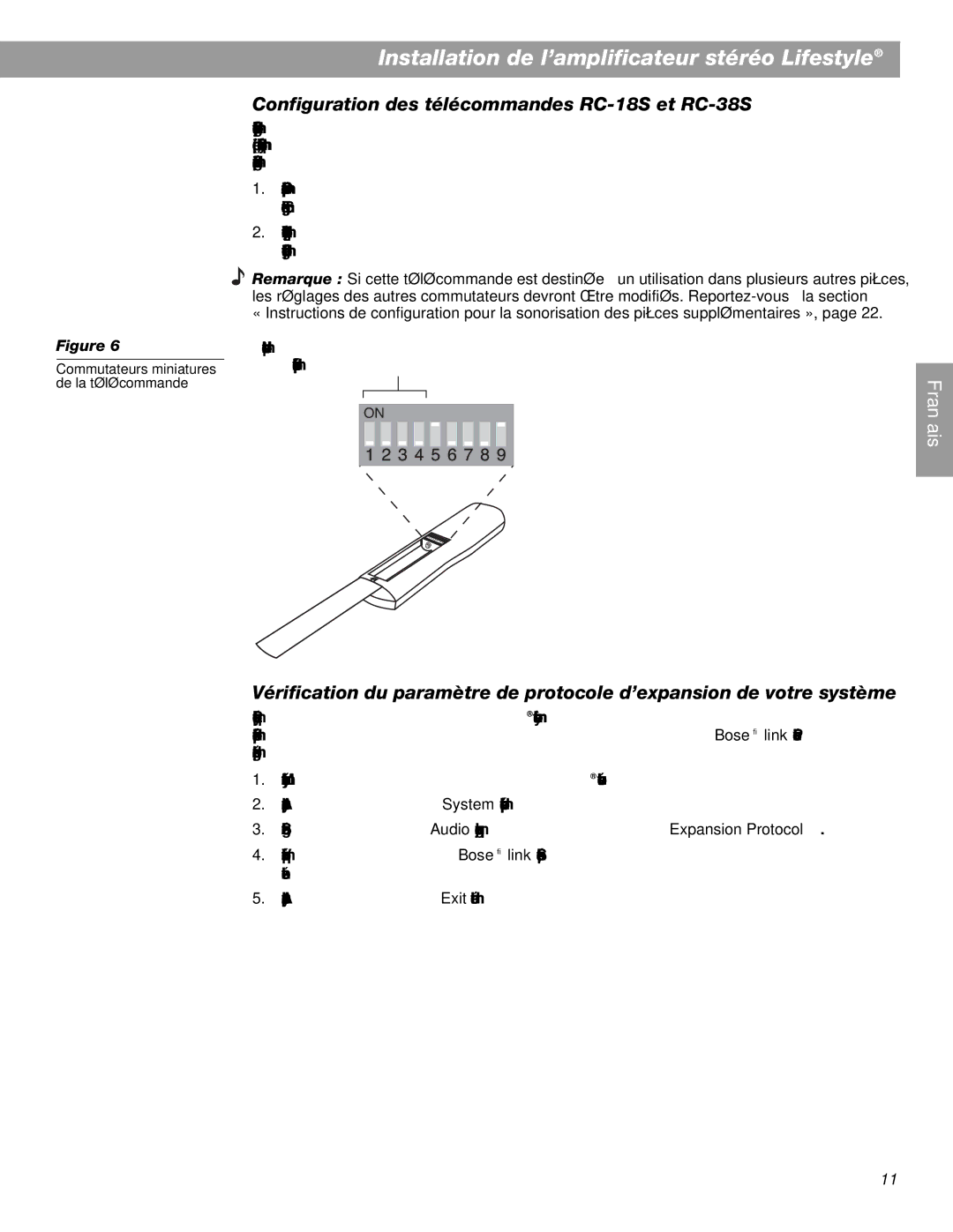 Bose BOSESA3 manual Configuration des télécommandes RC-18S et RC-38S 