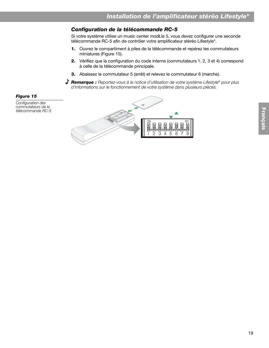 Bose BOSESA3 manual Configuration de la télécommande RC-5 