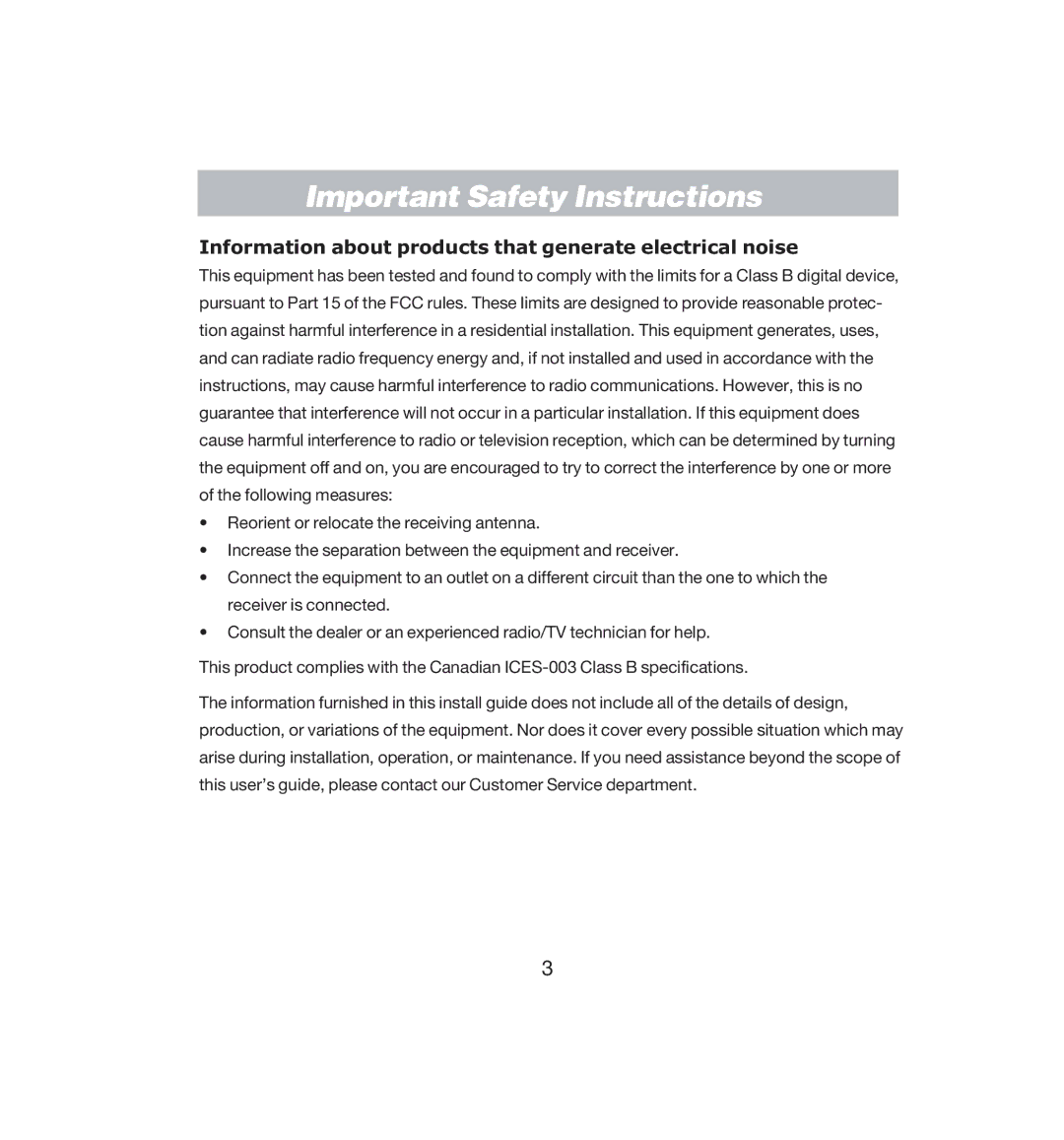 Bose CC-16 manual Information about products that generate electrical noise 