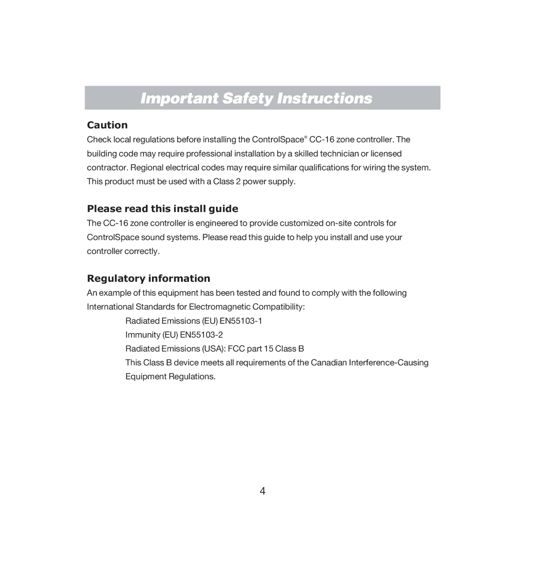 Bose CC-16 manual Please read this install guide, Regulatory information 