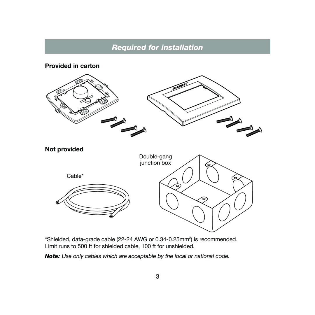 Bose CC-4 manual Required for installation, Provided in carton Not provided 